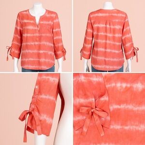 John Mark Coral Tie-Dye Blouse with Tie Sleeves